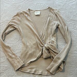 Abercrombie & Fitch Beige Long Sleeve Wrap Top